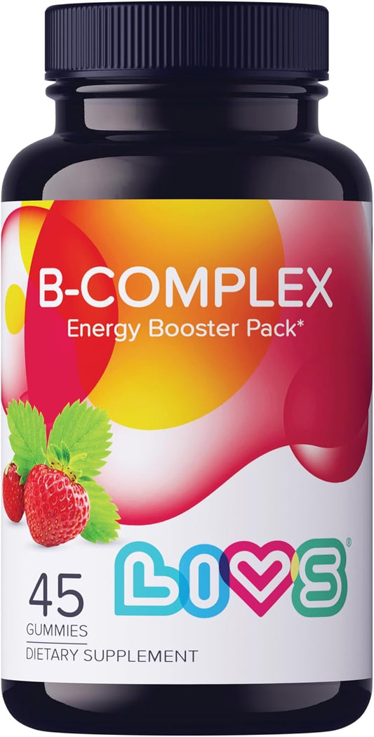 Strawberry Flavored B Complex Vitamin Gummies for Energy - 45 Count, No Artificial Flavors, with B3, B6, B12, and Biotin