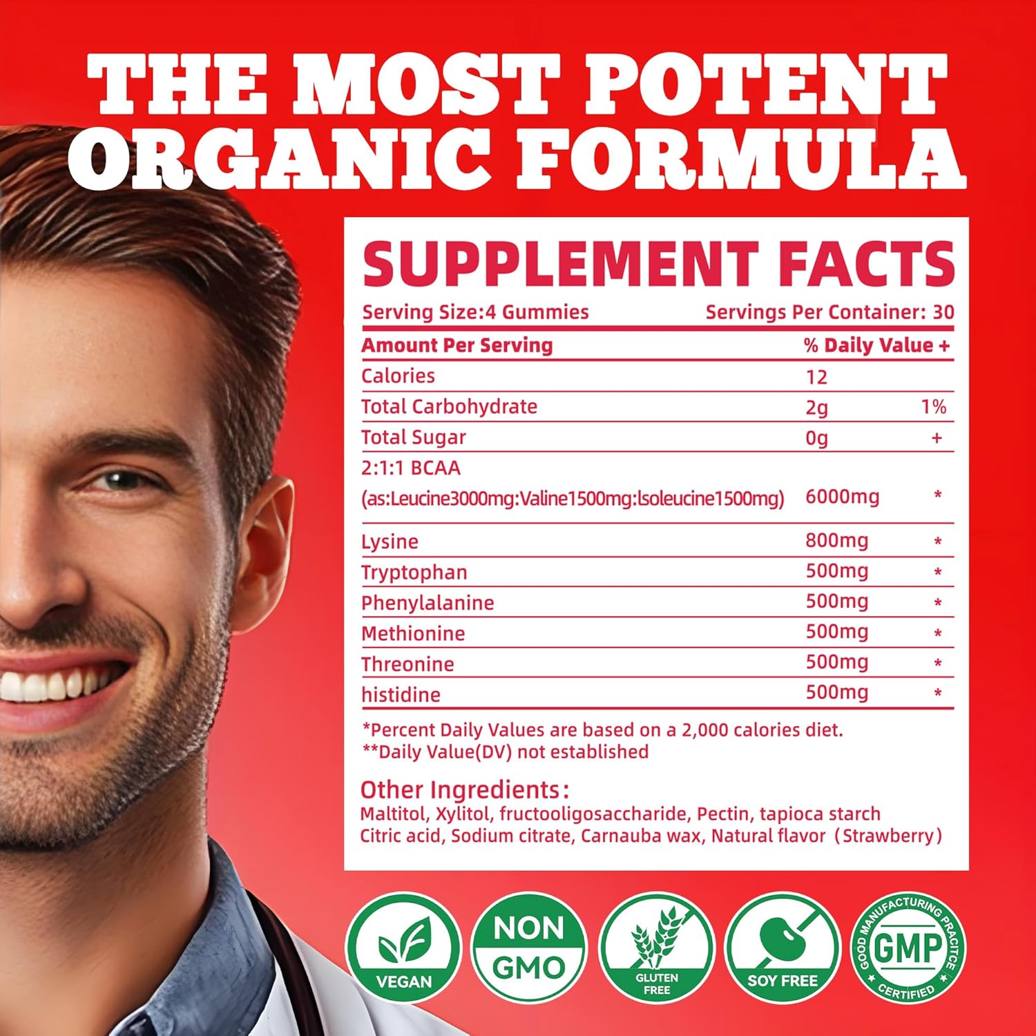 Strawberry Flavored Bettervits Nutrition EAA Gummies - 120 Gummies, 9000 mg Essential Amino Acids - Non-GMO, Gluten Free, Vegetarian