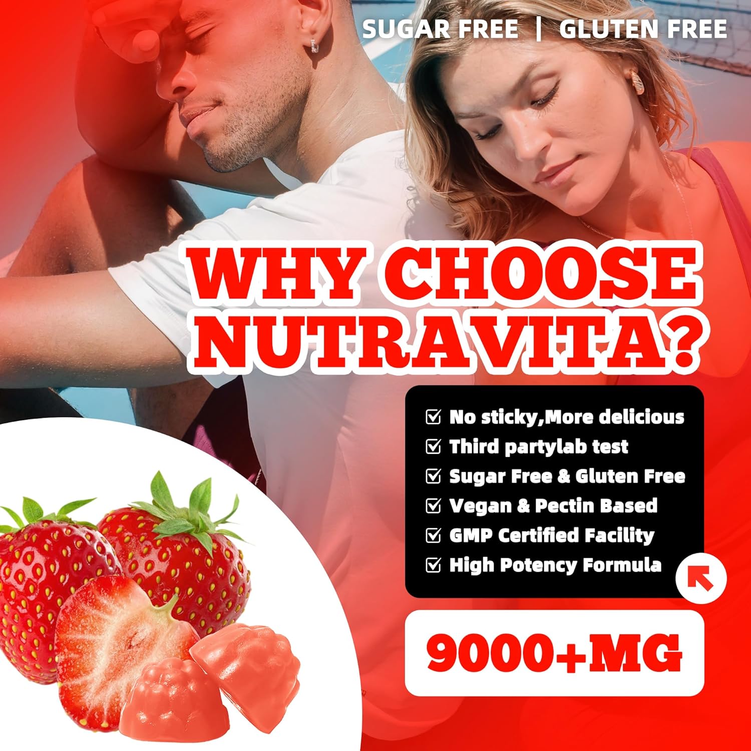 Strawberry Flavored Bettervits Nutrition EAA Gummies - 120 Gummies, 9000 mg Essential Amino Acids - Non-GMO, Gluten Free, Vegetarian