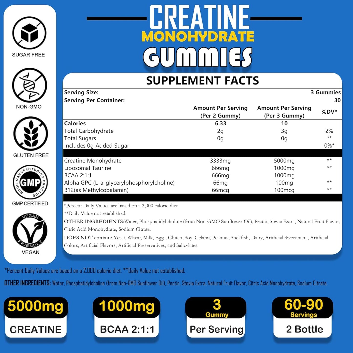 Strawberry Flavored Cymixy8 Creatine Monohydrate Gummies 5g with Liposomal Taurine & BCAA for Muscle Growth - 180 Count for Men & Women