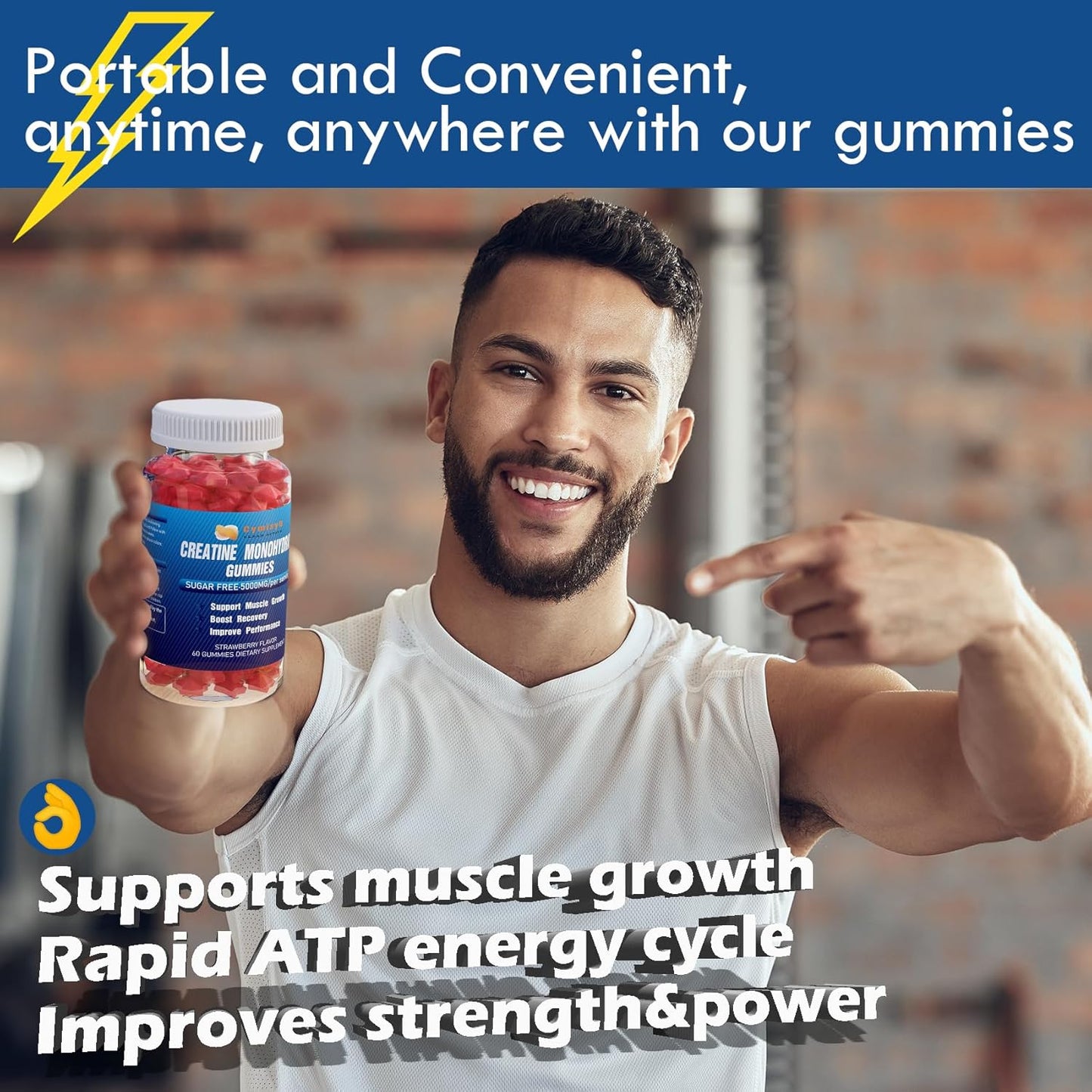 Strawberry Flavored Cymixy8 Creatine Monohydrate Gummies 5g with Liposomal Taurine & BCAA for Muscle Growth - 180 Count for Men & Women