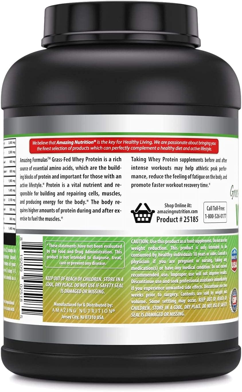 Strawberry Flavored Grass Fed Whey Protein Supplement | 25g Protein | 5lbs | Non-GMO & Gluten-Free | Made in USA by Amazing Nutrition