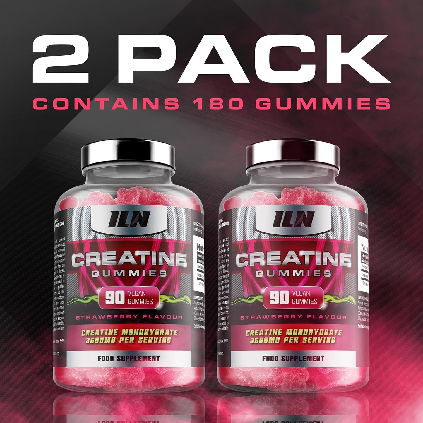 Strawberry Flavored Iron Labs Nutrition Creatine Gummy Bears - 3600mg Per Serving - High Strength Vegan Creatine for Men & Women - 180 Gummies