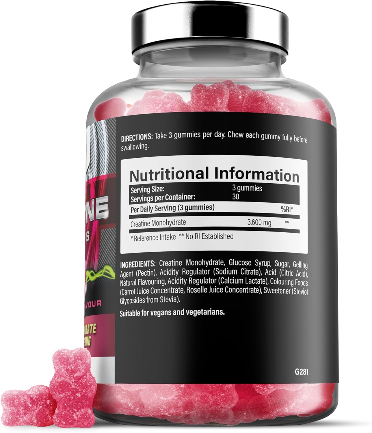 Strawberry Flavored Iron Labs Nutrition Creatine Gummy Bears - 3600mg Per Serving - High Strength Vegan Creatine for Men & Women - 180 Gummies