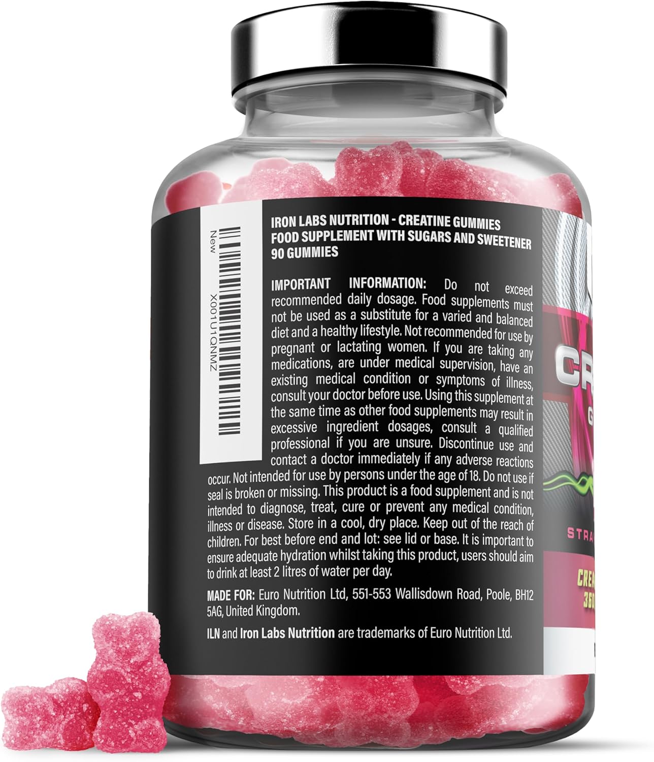 Strawberry Flavored Iron Labs Nutrition Creatine Gummy Bears - 3600mg Per Serving - High Strength Vegan Creatine for Men & Women - 180 Gummies