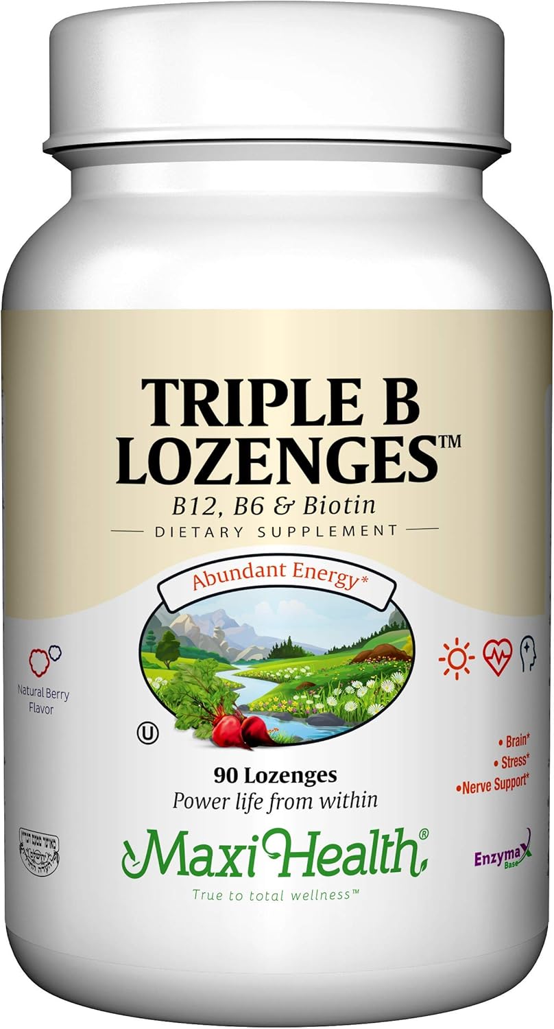 Strawberry Flavored Maxi Health Triple B Lozenges with Vitamin B12, B6, and Biotin - 90 Chewies, Kosher