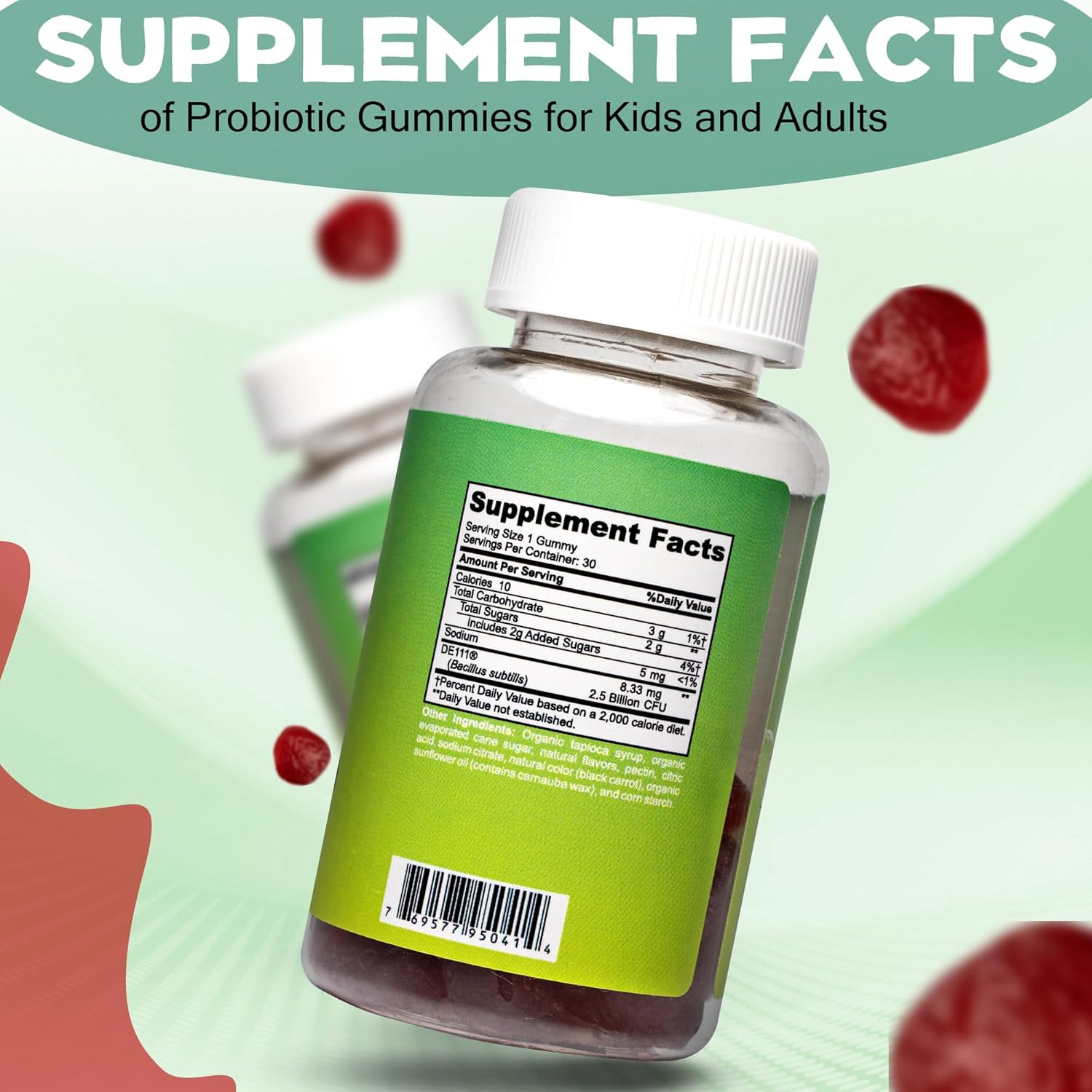 Strawberry Flavored Probiotic Gummies for Kids - Digestive & Immune Support, 2.5 Billion CFU, Non-GMO, Made in USA, 30 Gummies