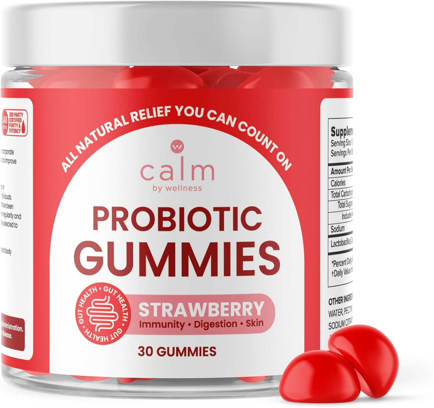 Strawberry Flavored Vegan Probiotic Gummies - 10 Billion CFUs for Digestive & Skin Health