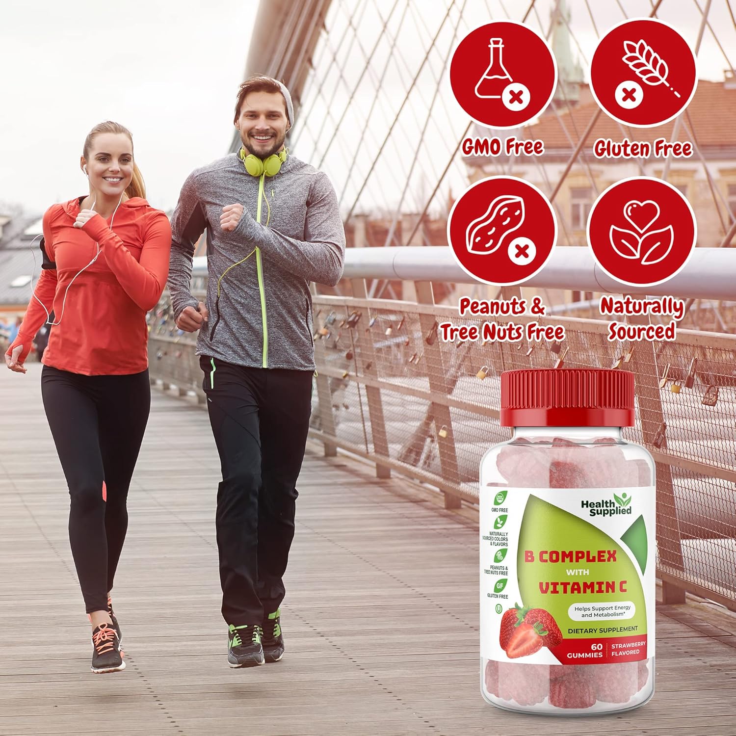 Strawberry Flavored Vitamin B Complex Gummies with Vitamin C - Supports Nervous System & Energy - Cognitive Function Support