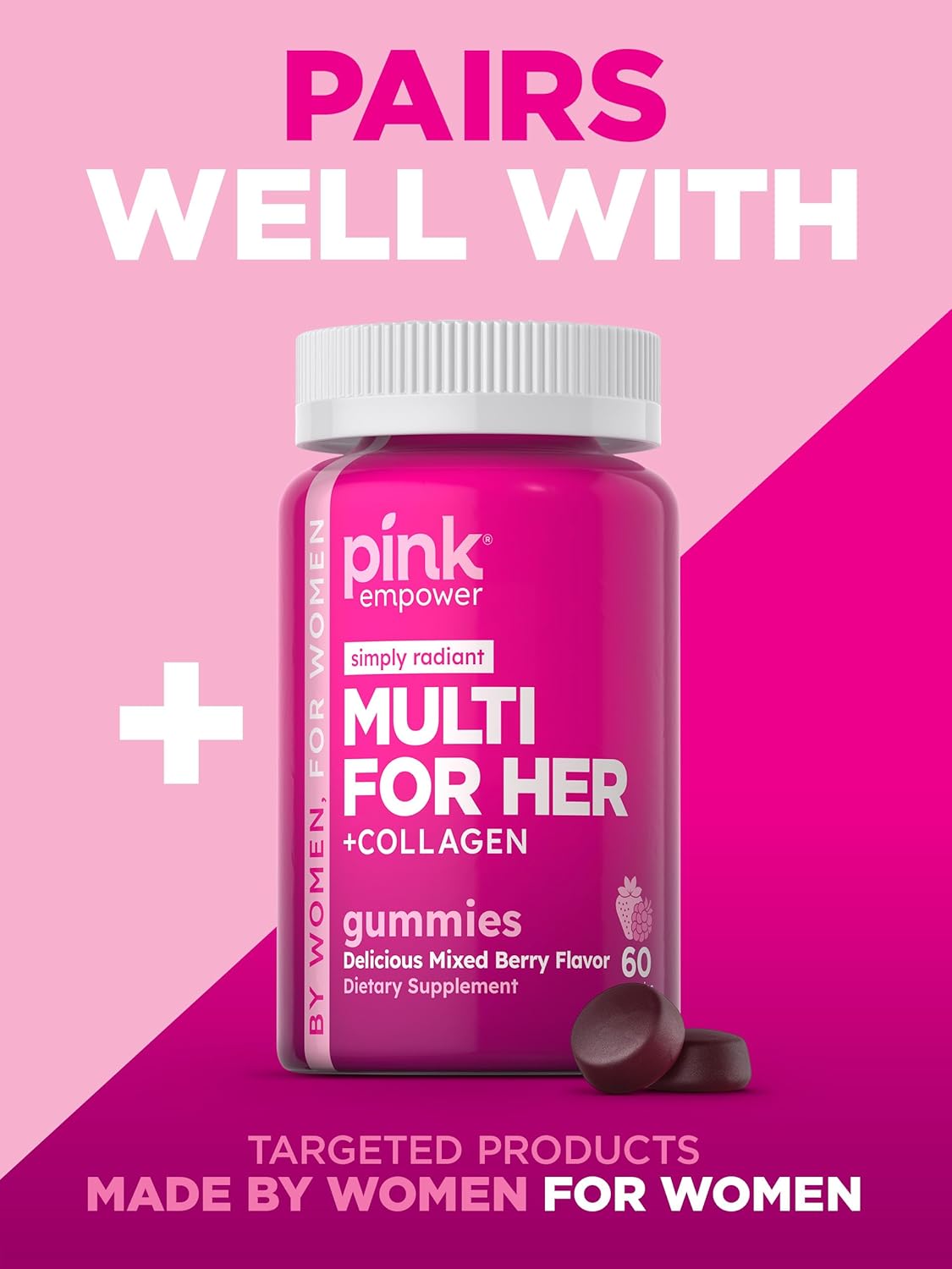 Strawberry Hair Skin Nails Gummies with Collagen & Biotin - 60 Count for Women | Non-GMO & Gluten Free