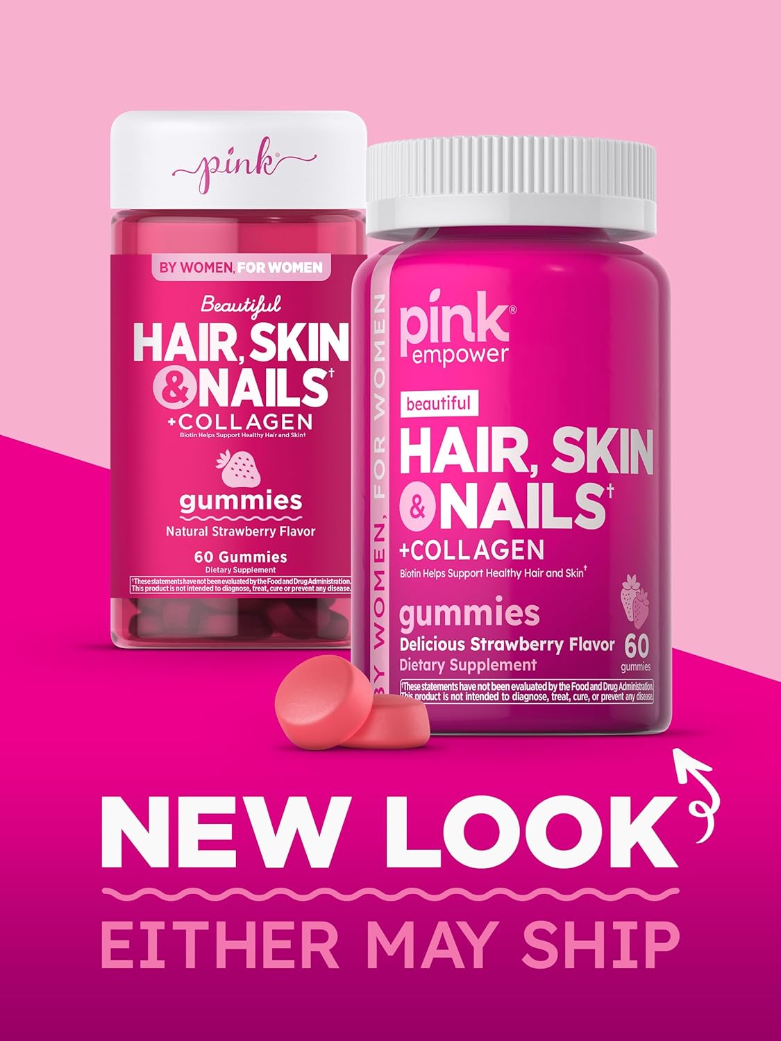 Strawberry Hair Skin Nails Gummies with Collagen & Biotin - 60 Count for Women | Non-GMO & Gluten Free