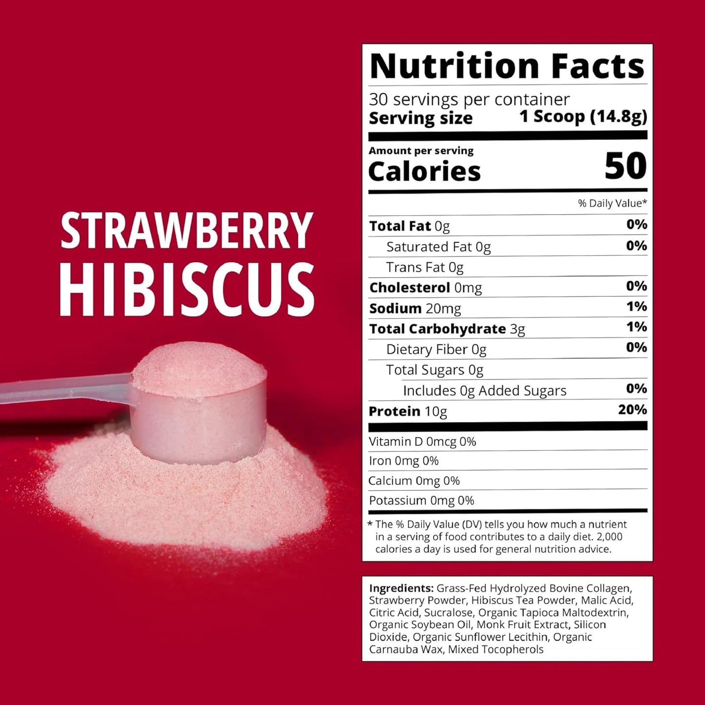 Strawberry Hibiscus Boba Tea Collagen Powder | Grass-Fed Hydrolyzed Bovine | 30 Servings | Hair, Skin, Nail, Bone, Joint Health | No Sugar