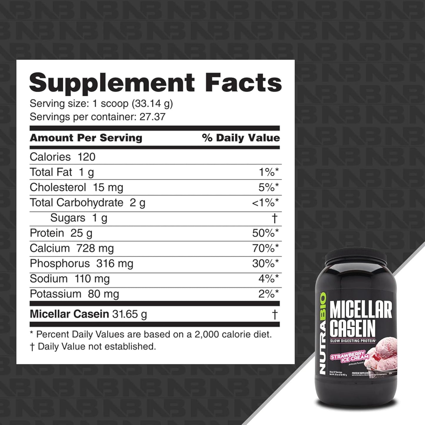 Strawberry Ice Cream Micellar Casein Protein Powder for Slow Muscle Growth - Non-GMO & Gluten-Free - 2 lbs
