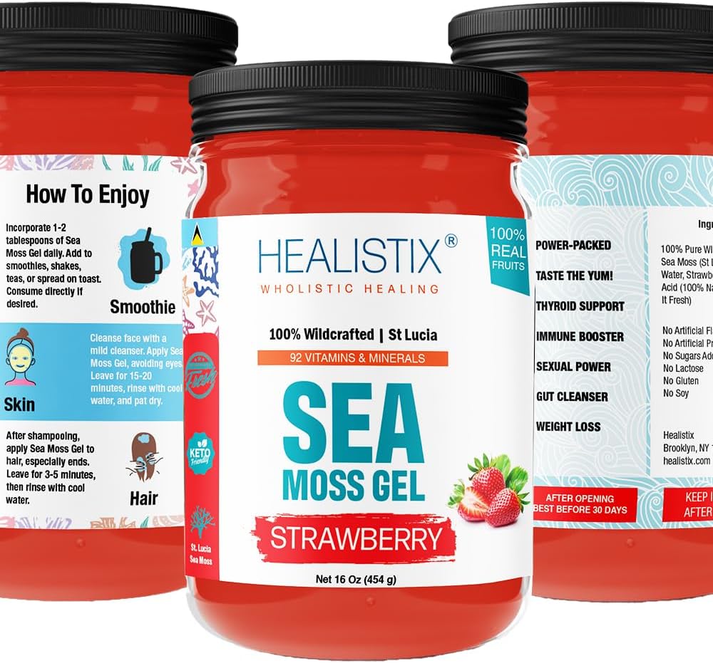 Strawberry Irish Sea Moss Gel - 20 Flavors, Wildcrafted Seamoss Gel with 92 Vitamins - Immune Support Superfood, Non-GMO, Keto, Vegan