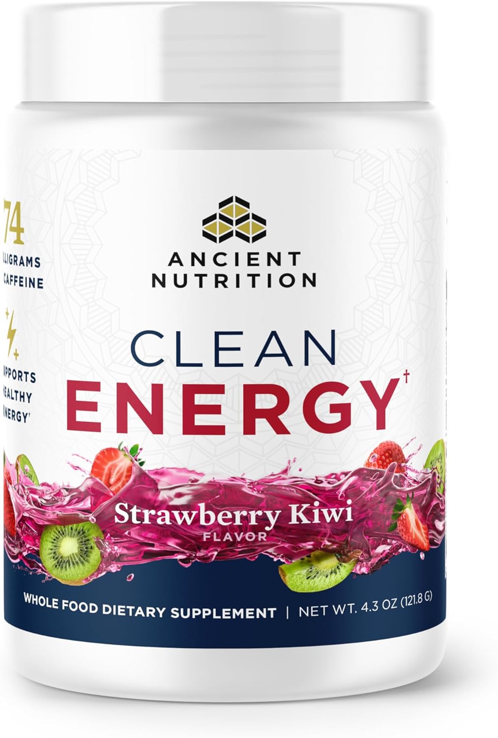 Strawberry Kiwi Clean Energy Powder for Mental Focus, Cognitive Health, 30 Servings