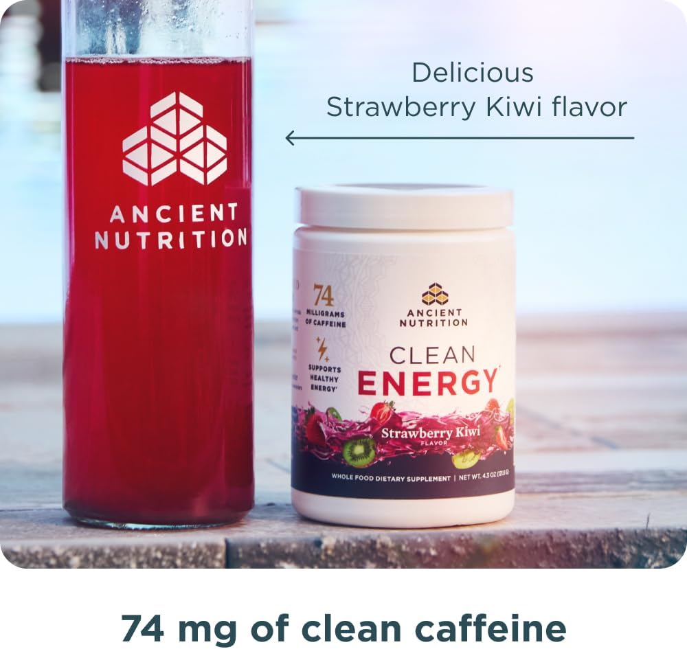 Strawberry Kiwi Clean Energy Powder for Mental Focus, Cognitive Health, 30 Servings