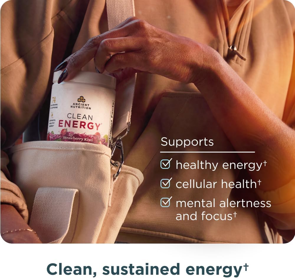 Strawberry Kiwi Clean Energy Powder for Mental Focus, Cognitive Health, 30 Servings