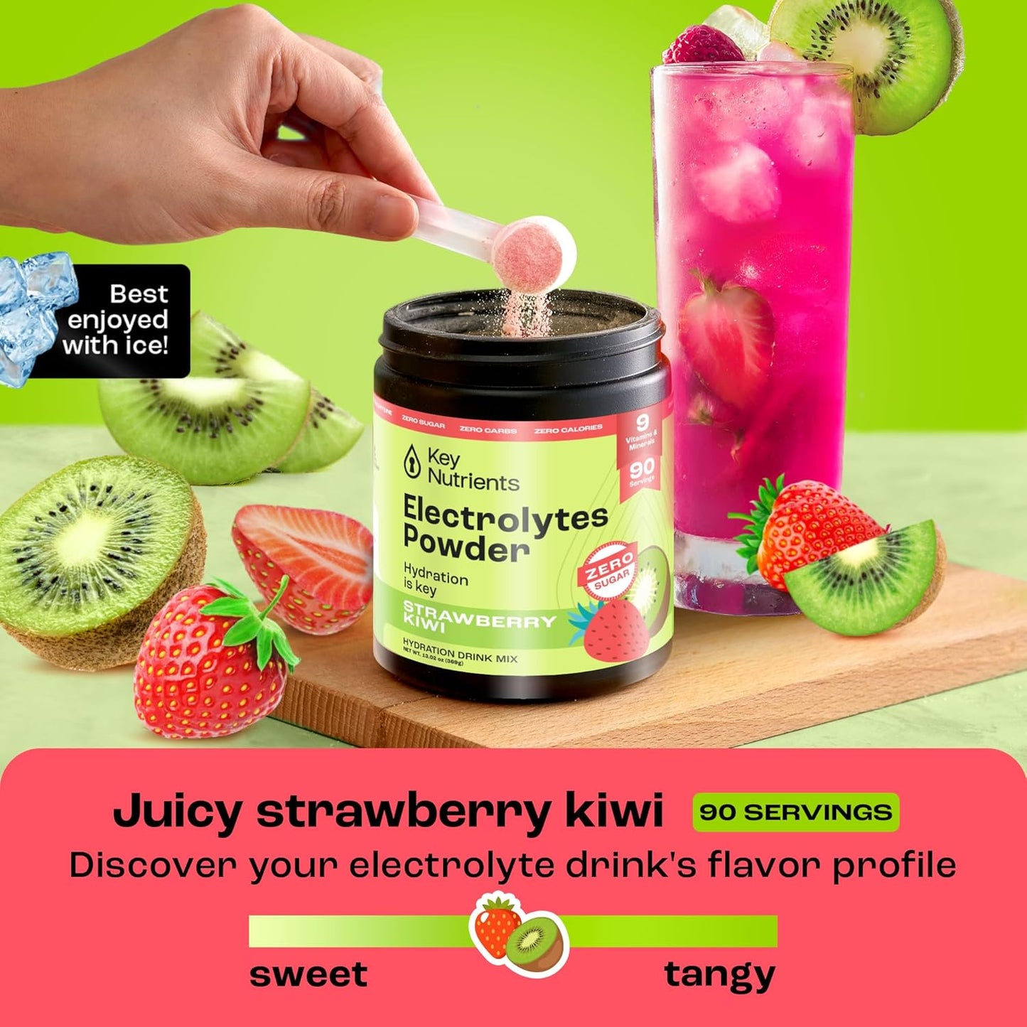 Strawberry Kiwi & Pink Lemonade Electrolyte Multivitamin Powder Bundle - Sugar-Free Hydration Supplement - 90 Servings - USA Made
