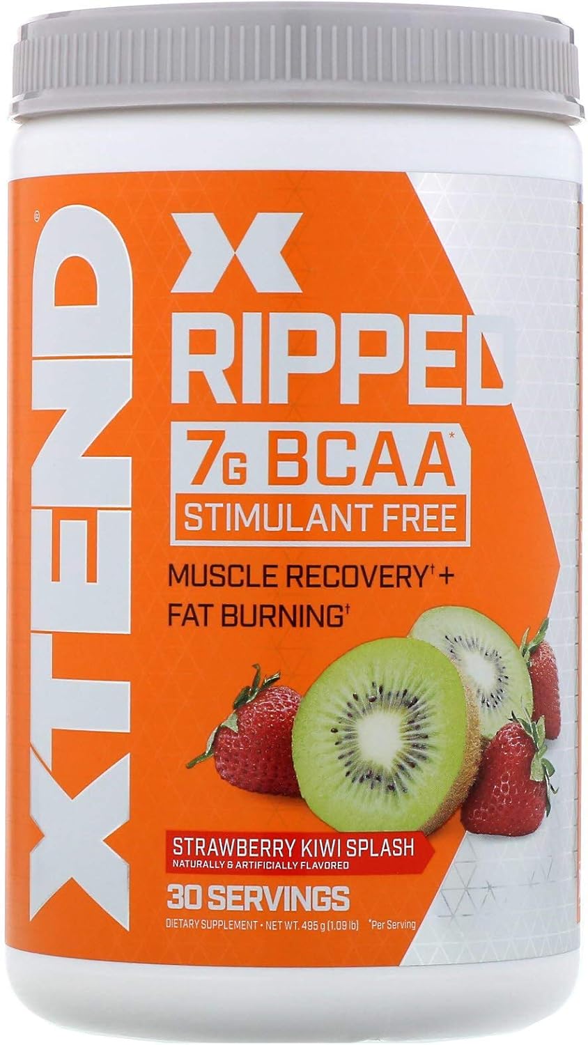 Strawberry Kiwi XTEND Ripped BCAA Powder - Sugar Free Post Workout Recovery Drink with 7g BCAAs - Cutting Formula for Men & Women - 30 Servings