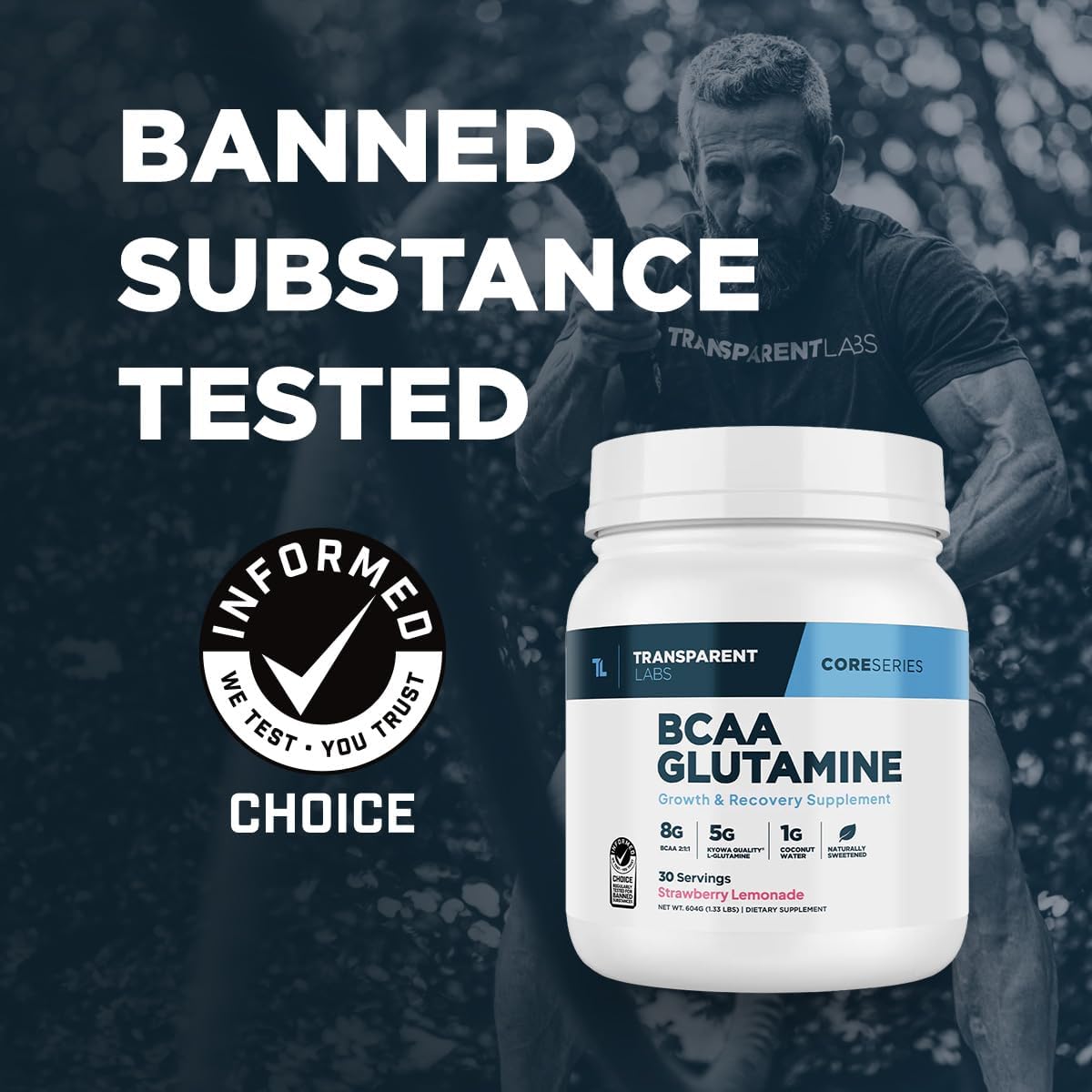Strawberry Lemonade BCAA Glutamine Powder - 8000 Mg for Post-Workout Recovery & Muscle Growth - 30 Servings
