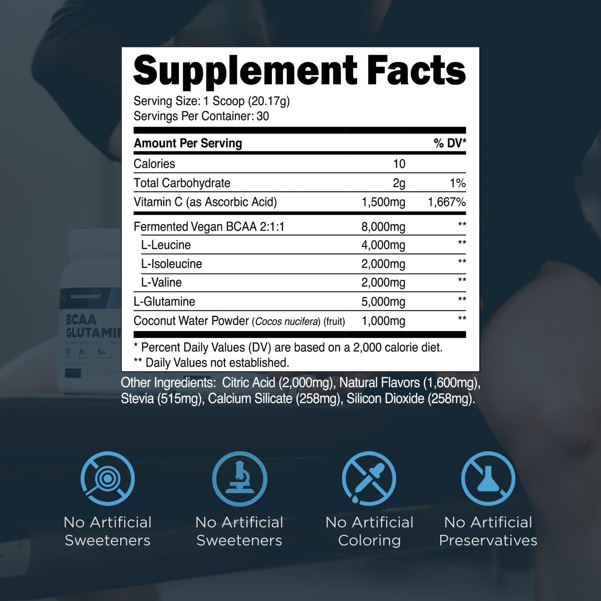 Strawberry Lemonade BCAA Glutamine Powder - 8000 Mg for Post-Workout Recovery & Muscle Growth - 30 Servings