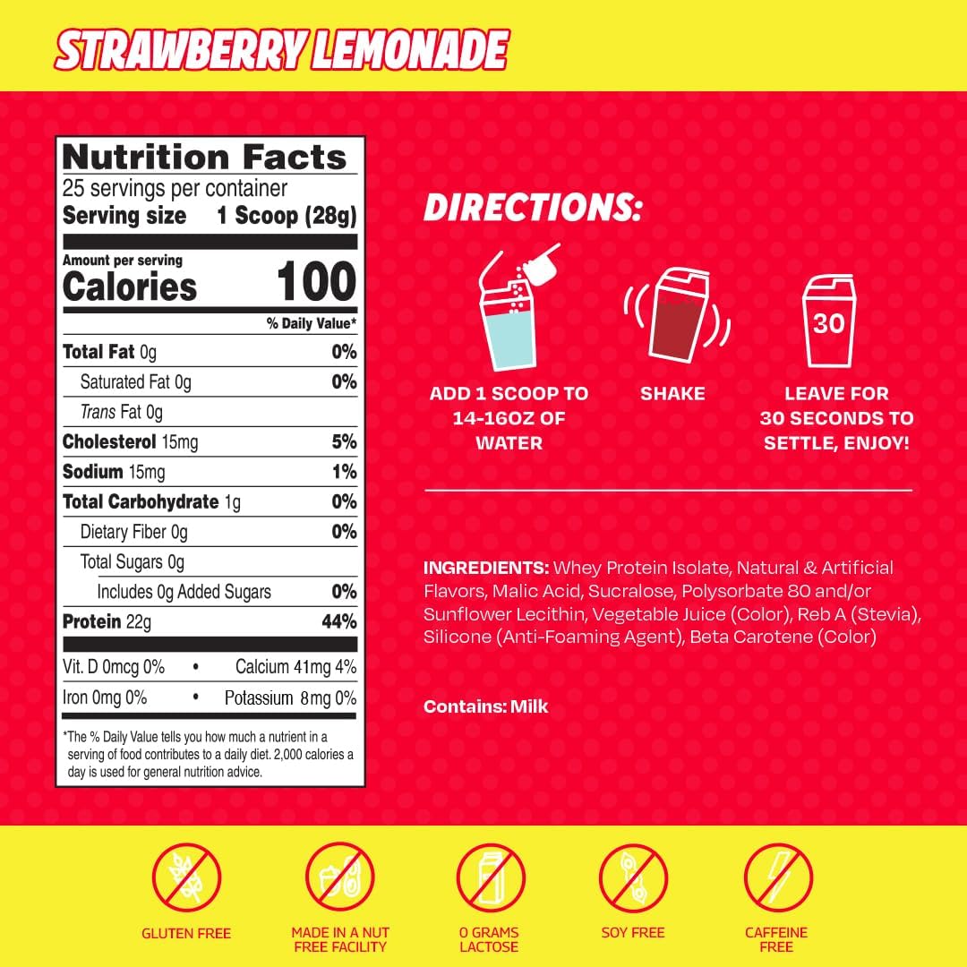 Strawberry Lemonade Clear Whey Isolate Protein Powder - 25 Servings, 22g Protein Per Serving - Lactose-Free, Sugar-Free, Keto-Friendly, Soy-Free - Post-Workout Juice-Like Protein