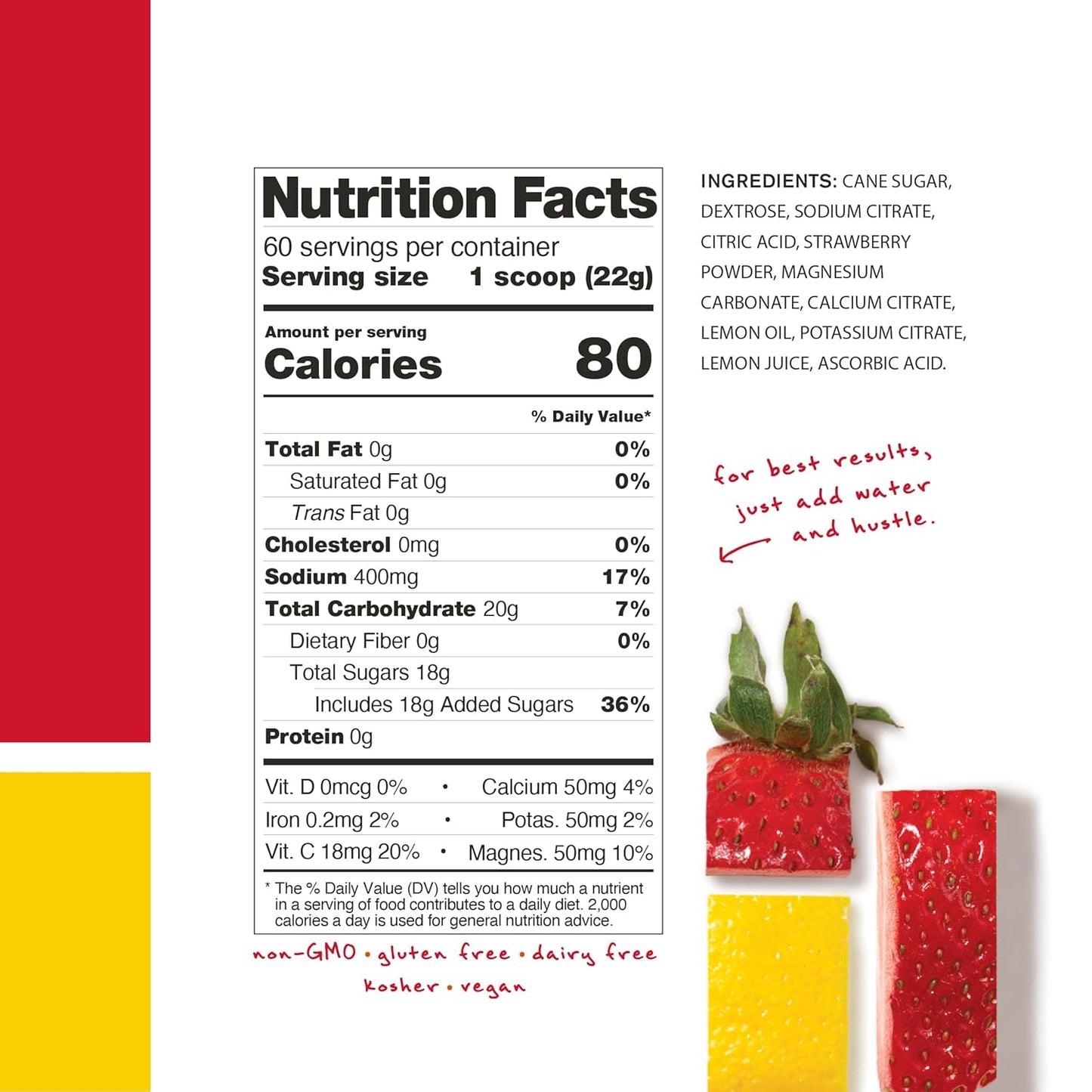 Strawberry Lemonade Hydration Powder for Exercise & Performance | Electrolyte Sport Drink Mix | 60 Servings | Non-GMO, Vegan, Kosher