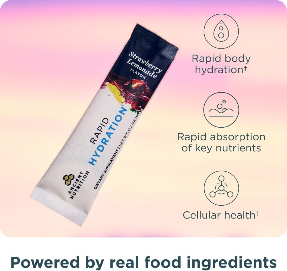 Strawberry Lemonade Hydration Powder with Natural Electrolytes for Rapid Hydration and Cellular Health, 15 Servings