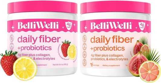 Strawberry Lemonade & Tropical Breeze Fiber Supplement Bundle with Collagen, Probiotics, Electrolytes - Promotes Digestive Health, Hydration, Skin Wellness - 32 Servings