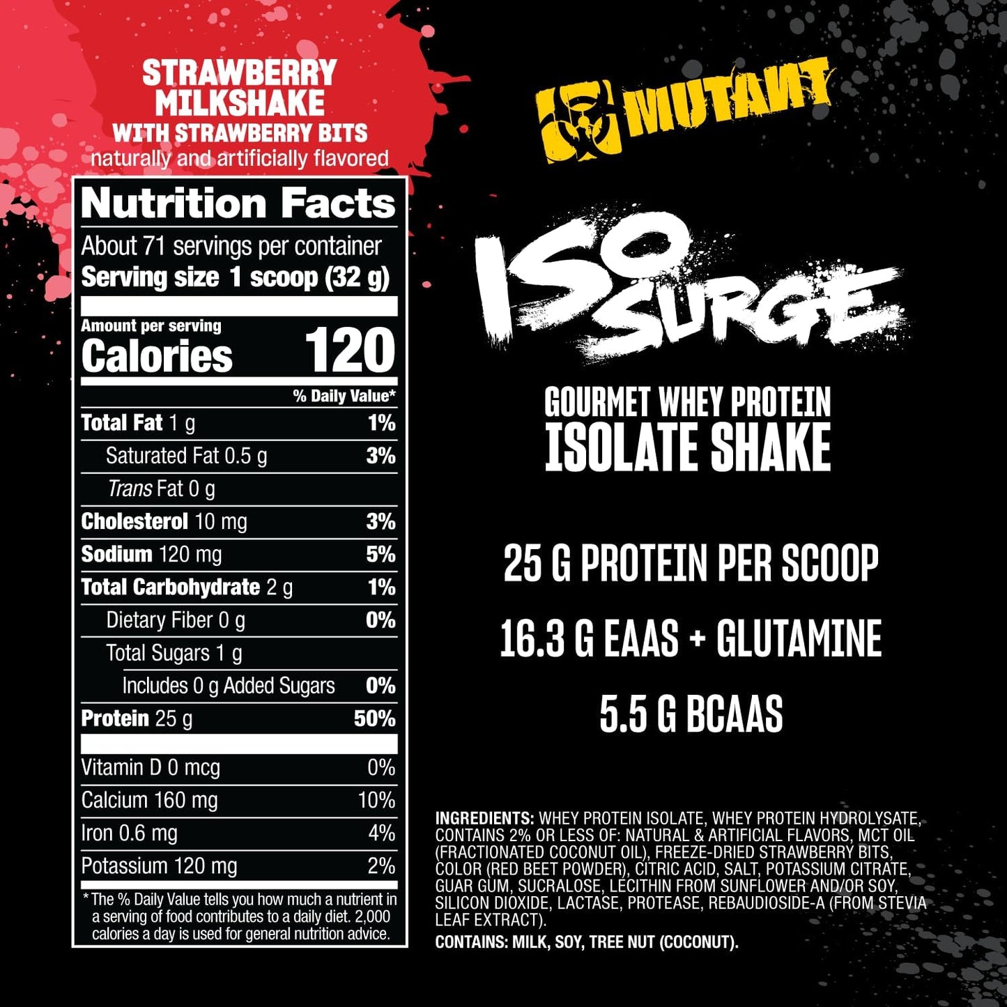 Strawberry Milkshake Mutant ISO Surge Whey Protein Isolate Powder - 5 lb for Fast Recovery and Muscle Building