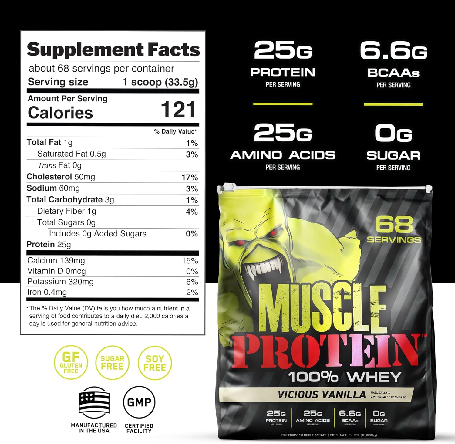 Strawberry Muscle Protein Whey Powder - 5 lbs, Cold Filtered, 25g Protein, 6.6g BCAAs - COLOSSAL LABS