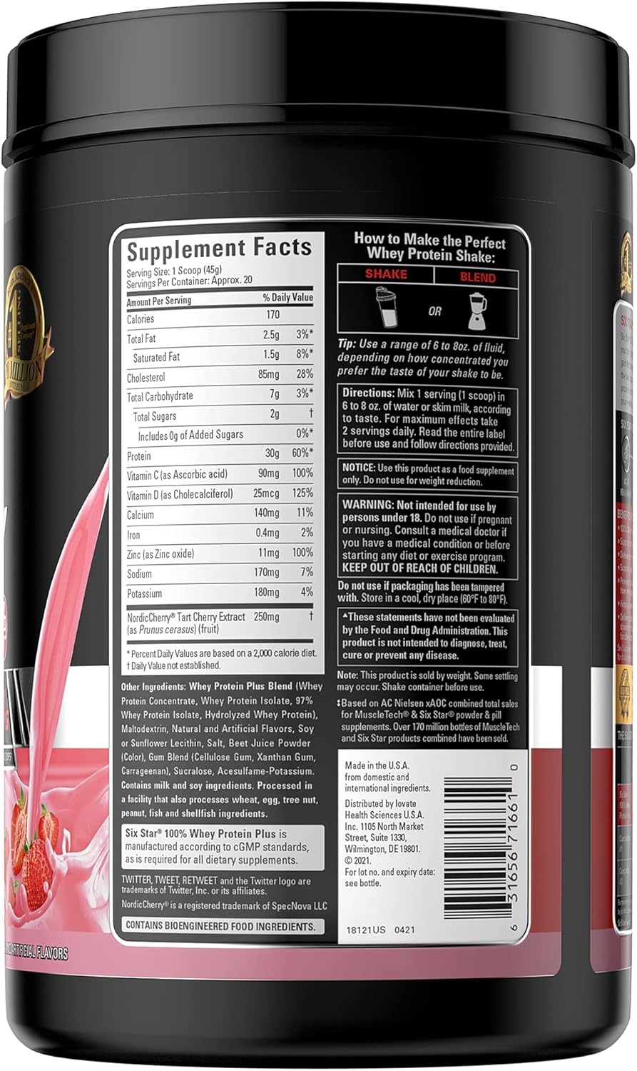 Strawberry Six Star Whey Protein Plus Powder with Immune Support, Isolate & Peptides - Muscle Builder for Gain & Recovery - 32 Oz - BoostGo Australia