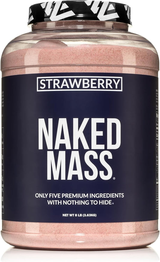Strawberry Weight Gainer Protein Powder - 1,500 Calories, 50G Protein, GMO Free - 8lb Bulk Naked Nutrition Strawberry Mass