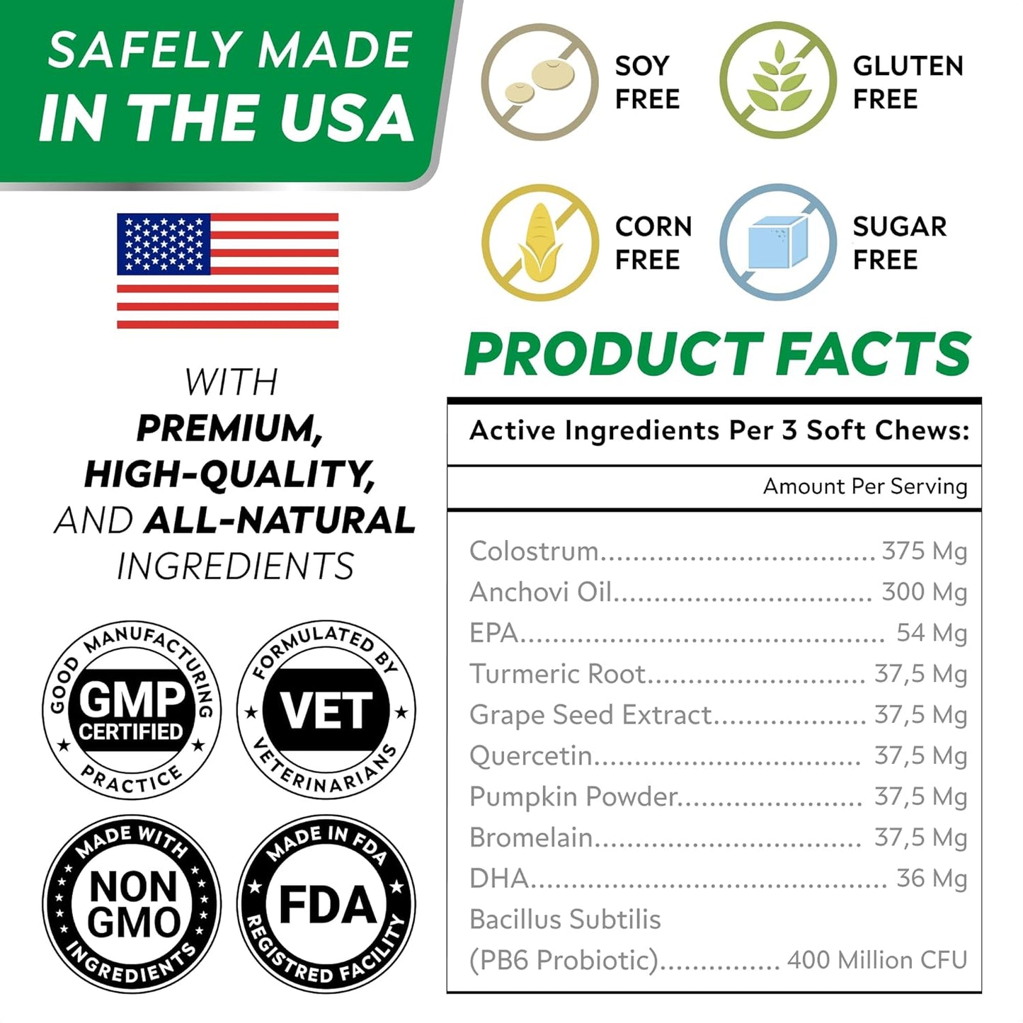 StrellaLab Omega 3 Dog Allergy Relief Chews: Skin & Coat Immune Supplement with Real Ingredients - 120 Ct Made in USA