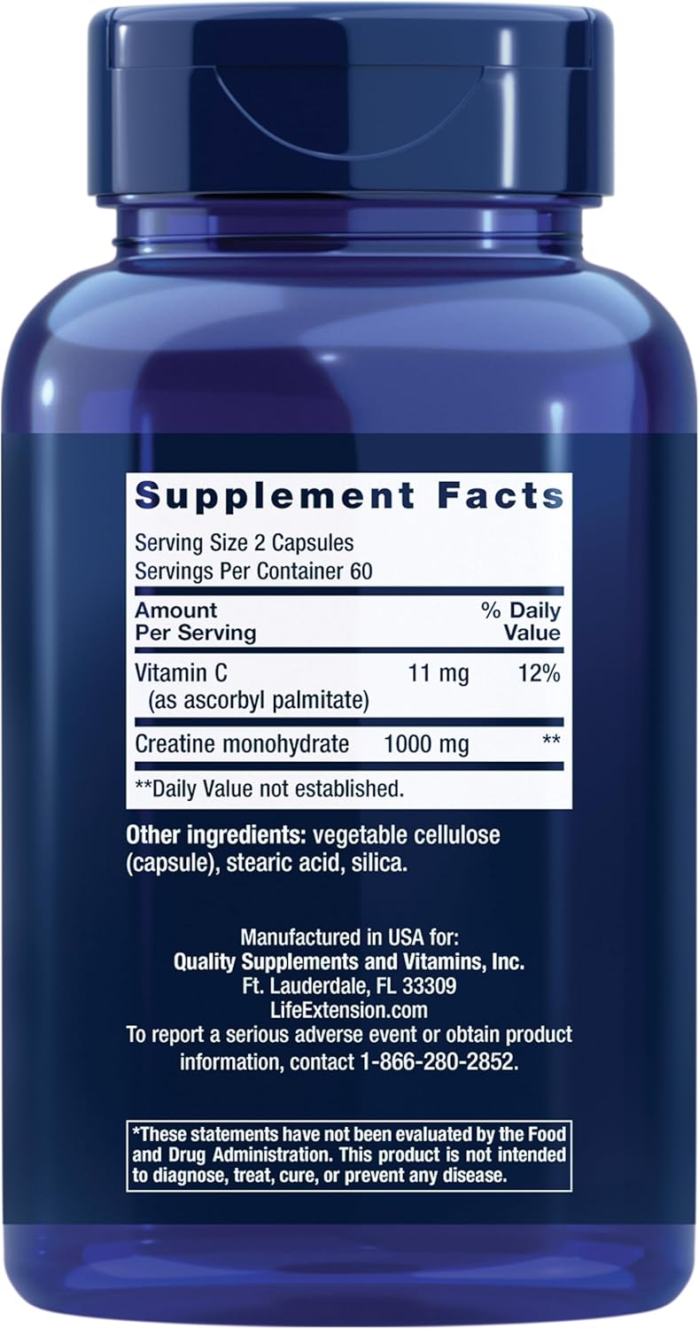 Strength and Heart Health Bundle: Life Extension Creatine Capsules and Taurine Supplement - 120 Capsules of Creatine for Strength and 1000mg of Taurine