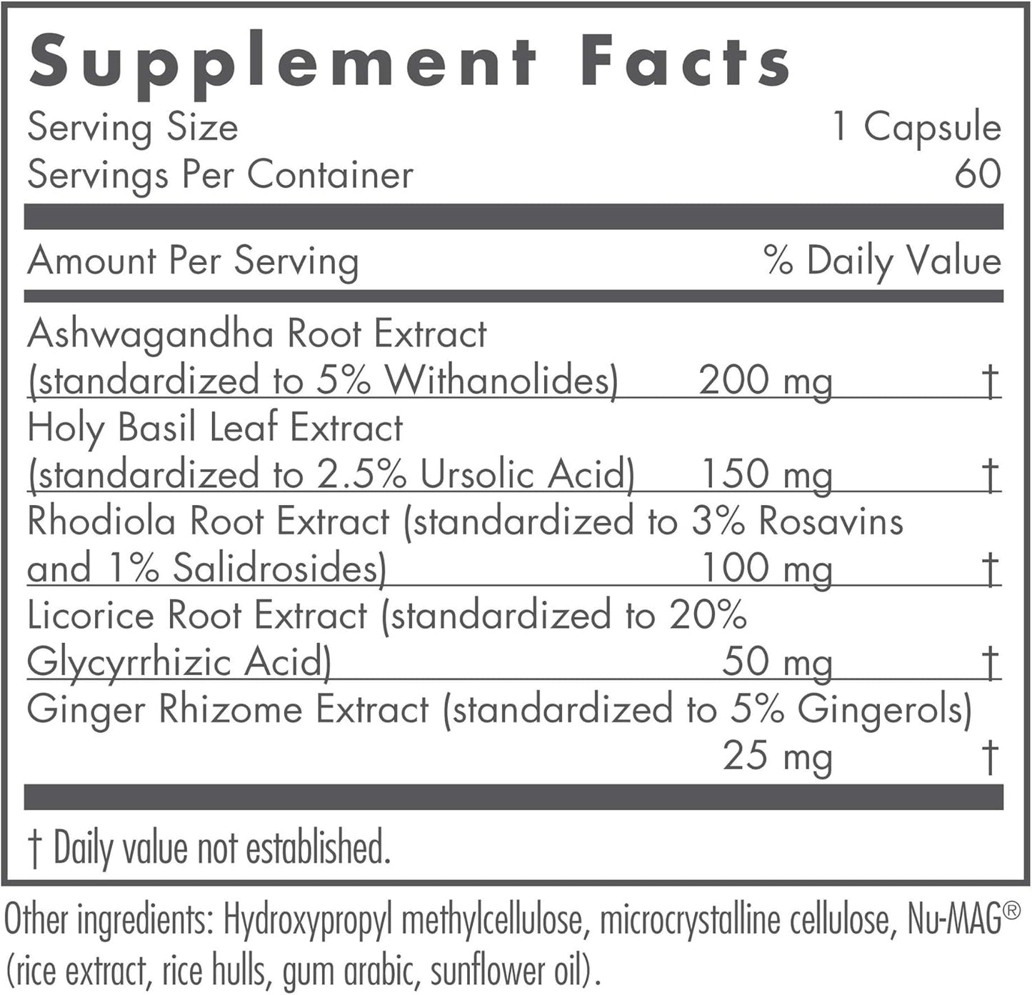 Stress Support Supplement with Adaptogens - 60 Capsules, Features Ashwagandha, Rhodiola, Holy Basil - Cortisol Manager for HPA Axis