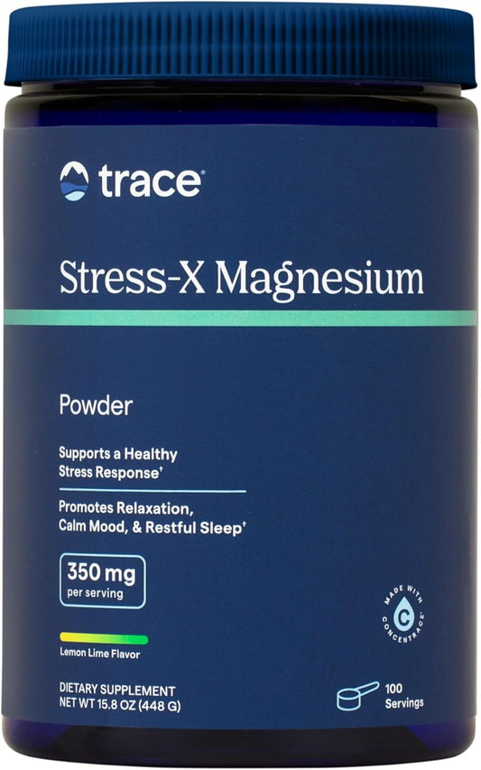 Stress-X Magnesium Powder Supplement for Muscle Relaxation & Sleep Support - Lemon Lime, 15.8 oz