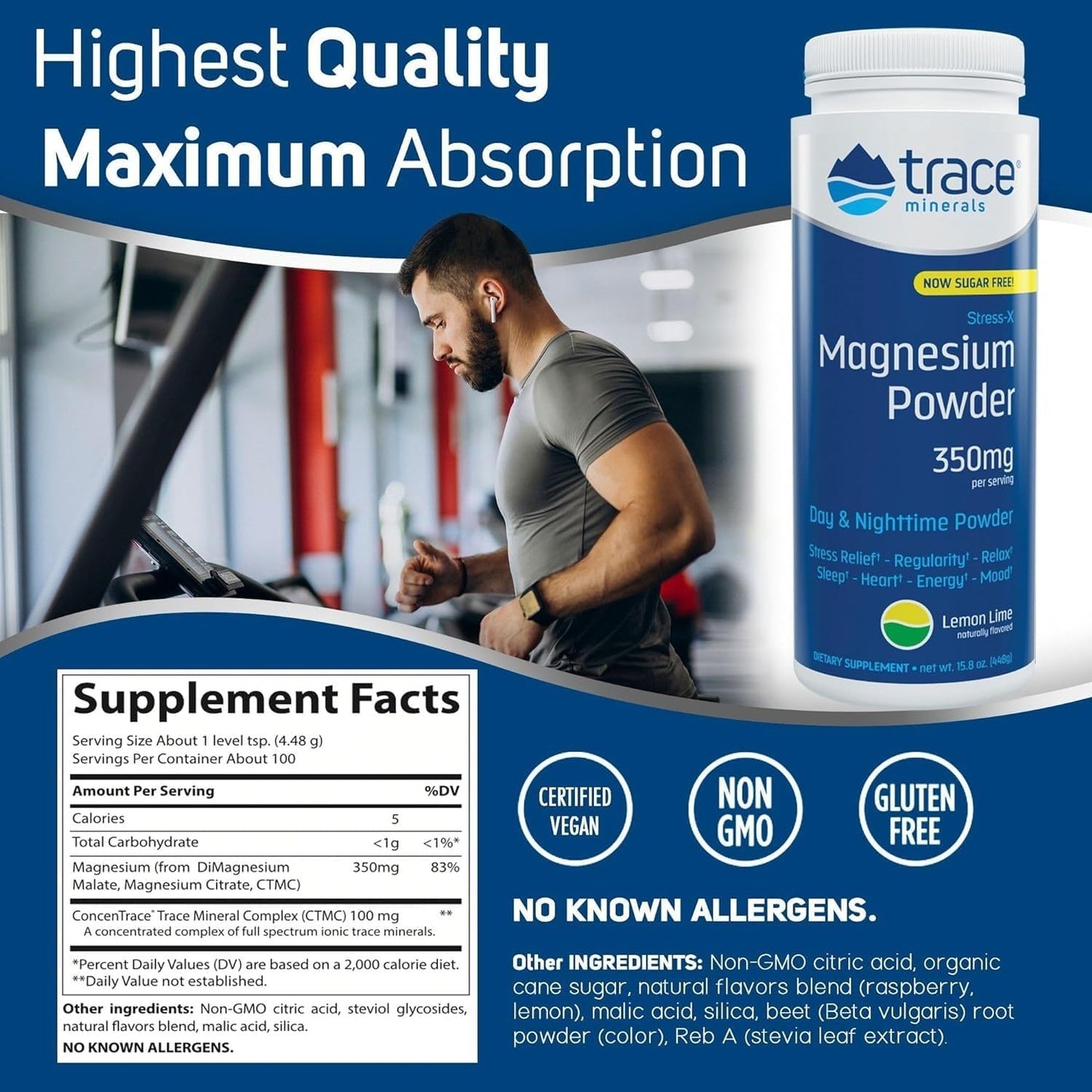 Stress-X Magnesium Powder Supplement for Muscle Relaxation & Sleep Support - Lemon Lime, 15.8 oz