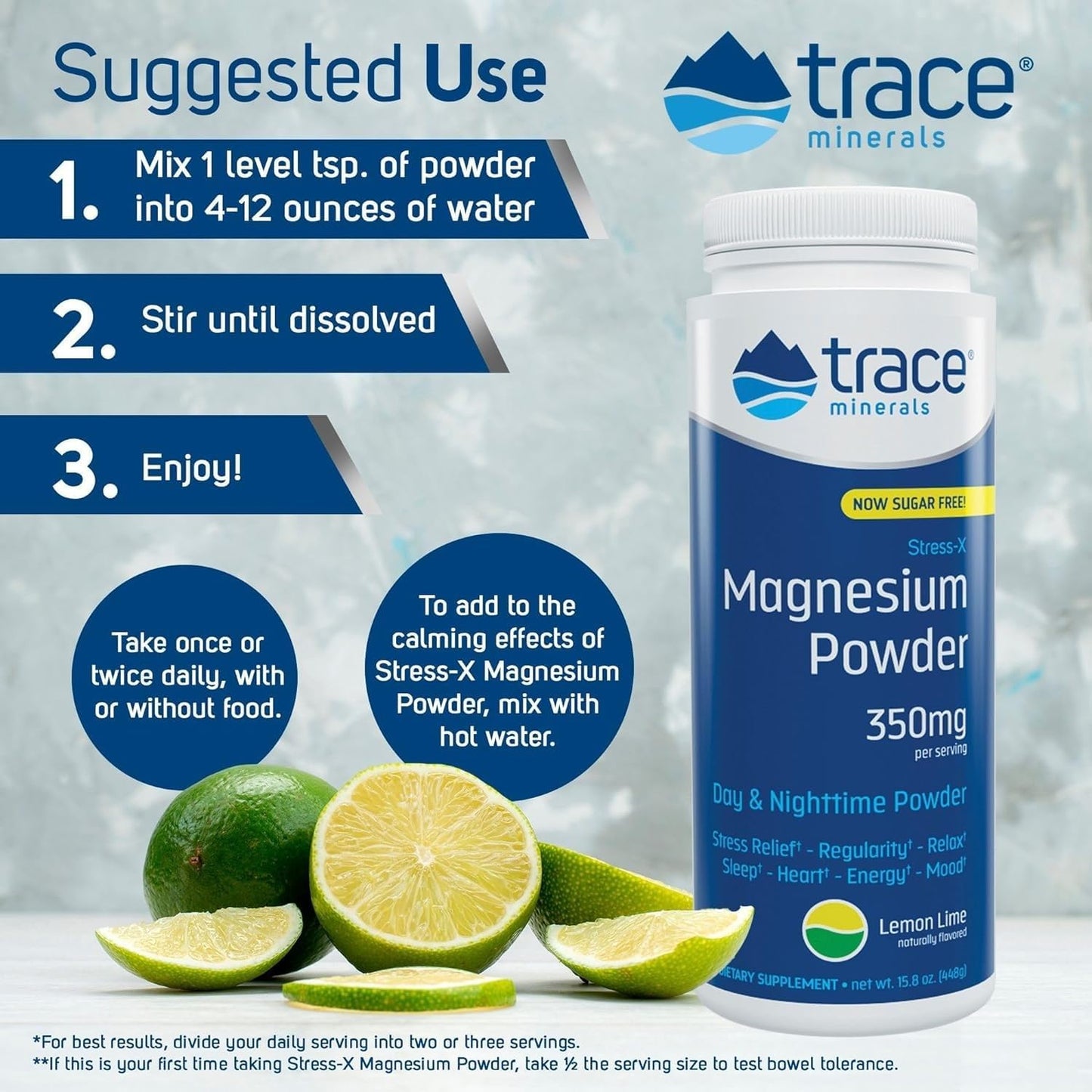 Stress-X Magnesium Powder Supplement for Muscle Relaxation & Sleep Support - Lemon Lime, 15.8 oz
