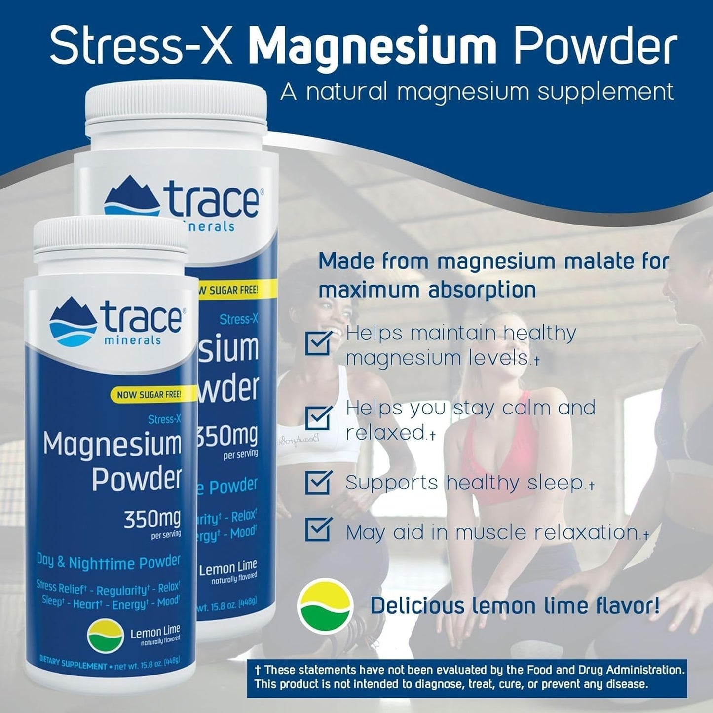 Stress-X Magnesium Powder Supplement for Muscle Relaxation & Sleep Support - Lemon Lime, 15.8 oz