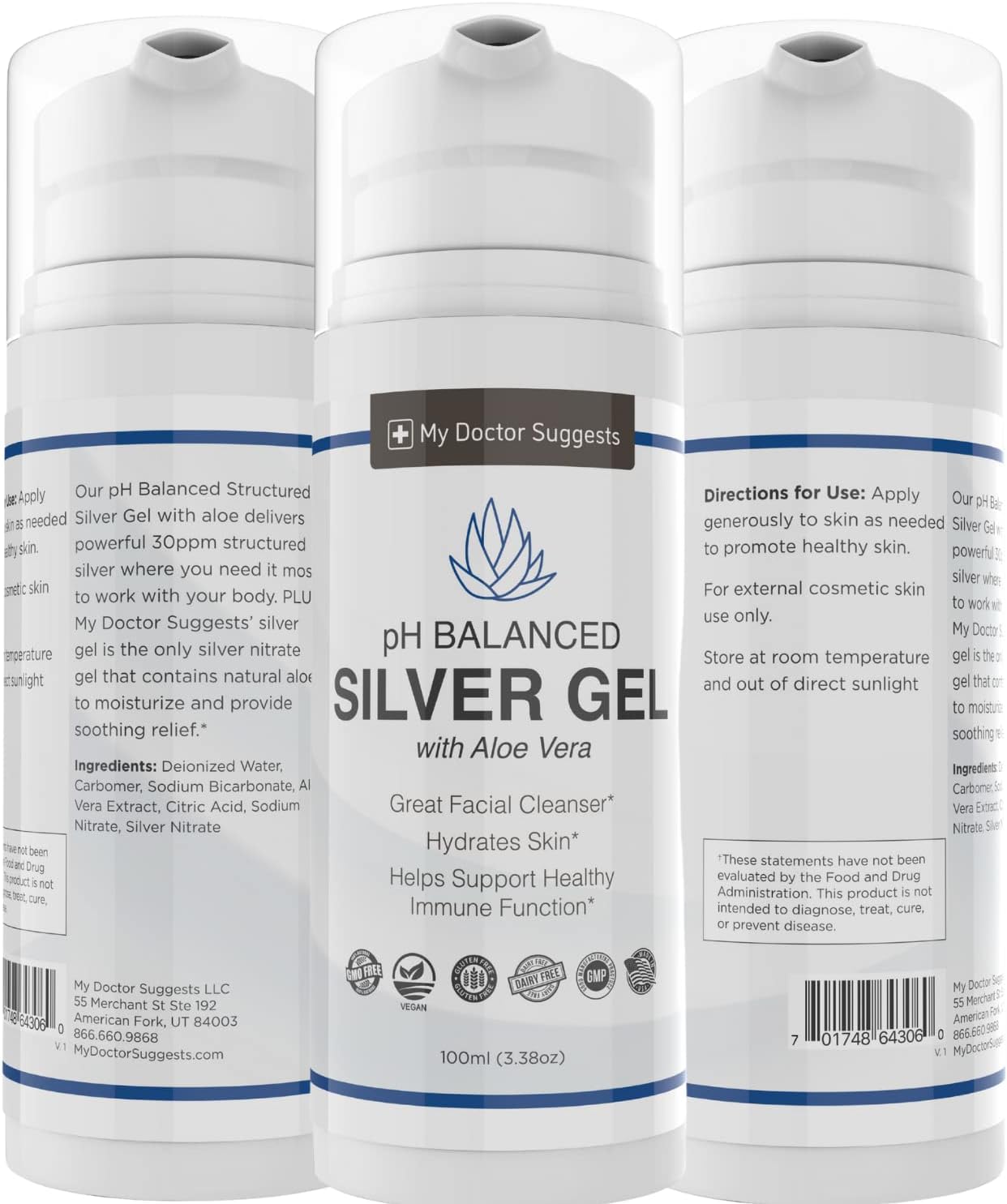 Structured Silver Gel with Aloe Vera for Wound Care - 30ppm pH Balanced Formula to Soothe Burns, Sores, Eczema - Made in USA