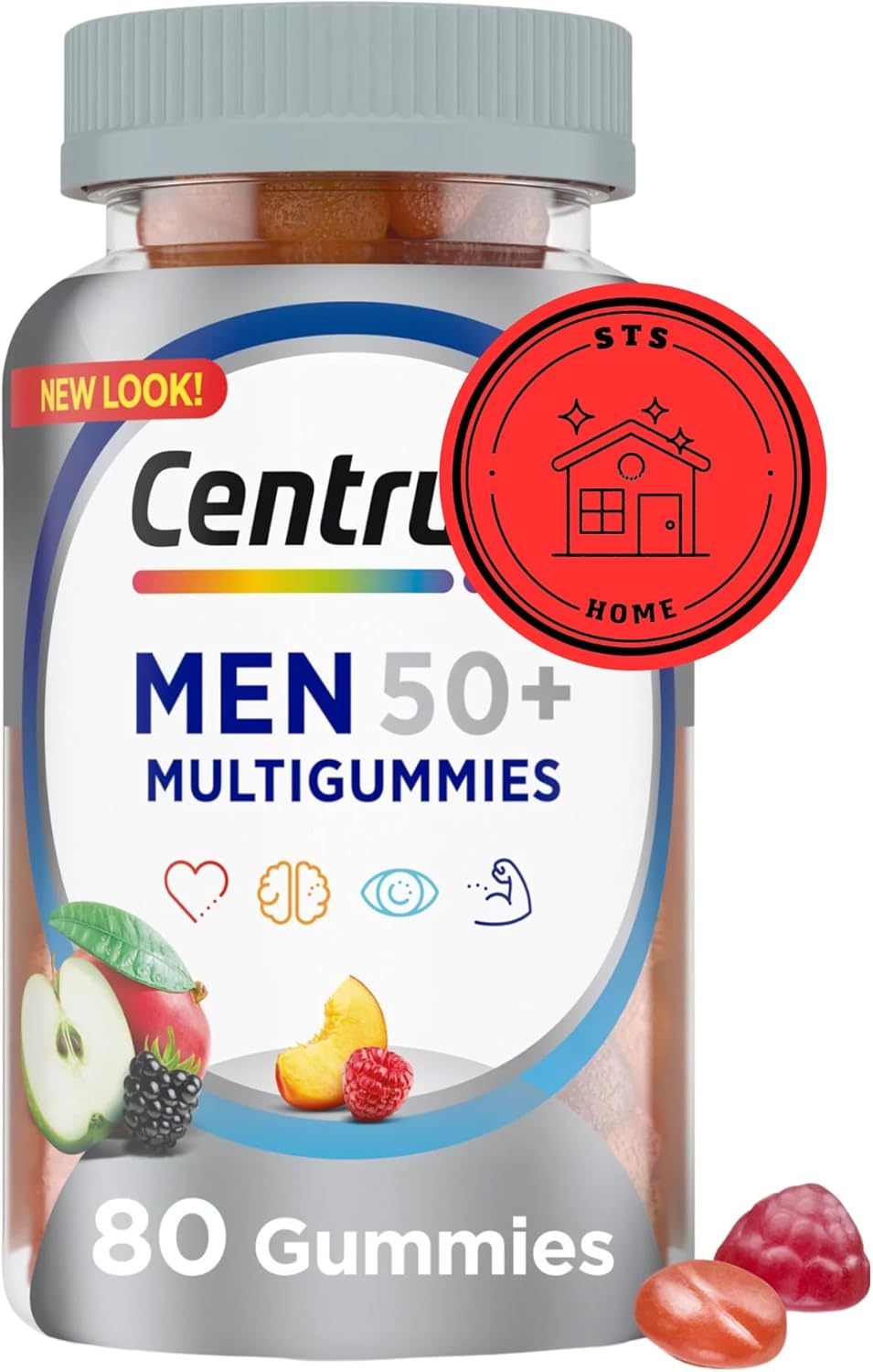 STS Home Men's 50+ Multivitamin Gummies with Vitamin D3, B6, B12 and Minerals - 80 Count + Bonus Sticker