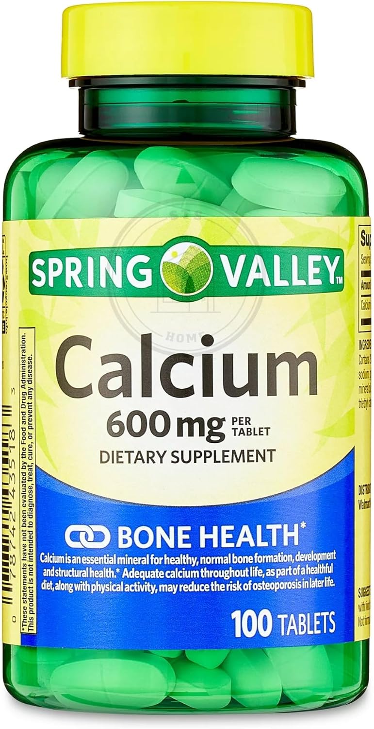 STS Home Spring Valley Calcium 600 mg Tablets with STS Sticker - 100 Count Bottle