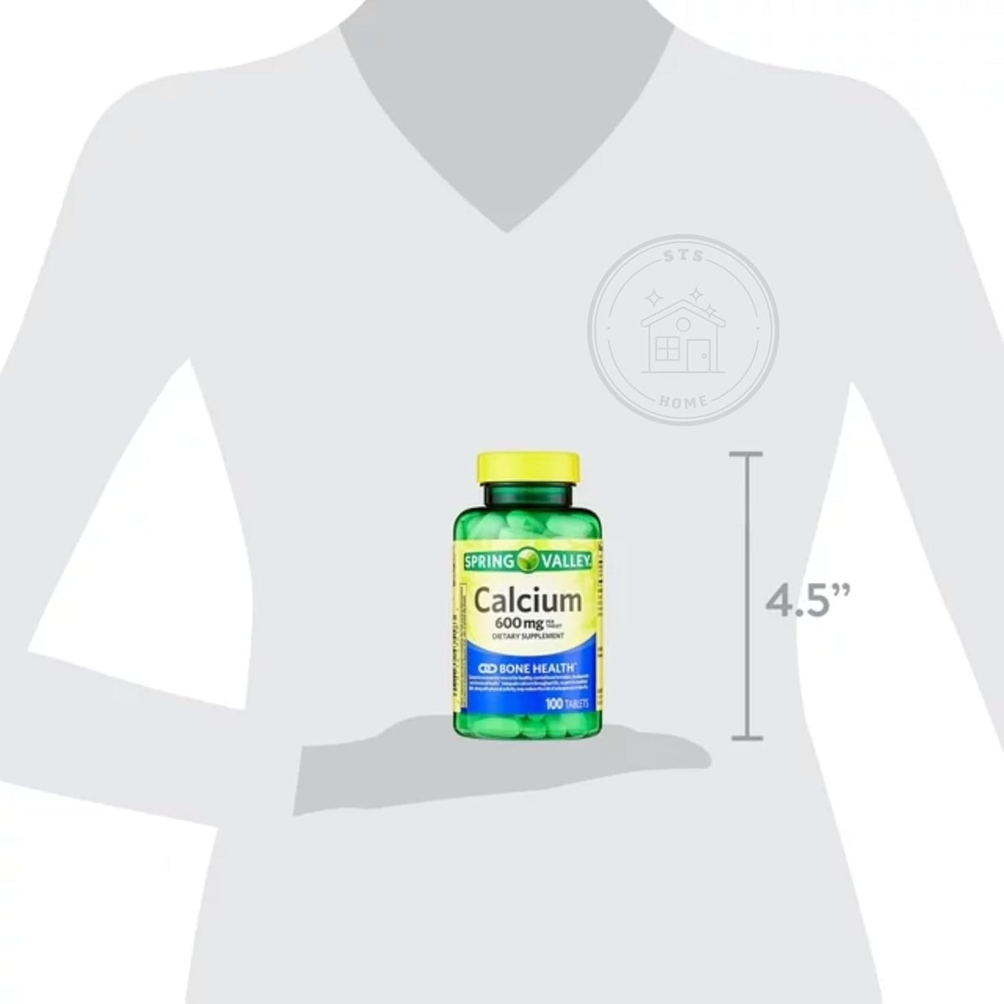 STS Home Spring Valley Calcium 600 mg Tablets with STS Sticker - 100 Count Bottle