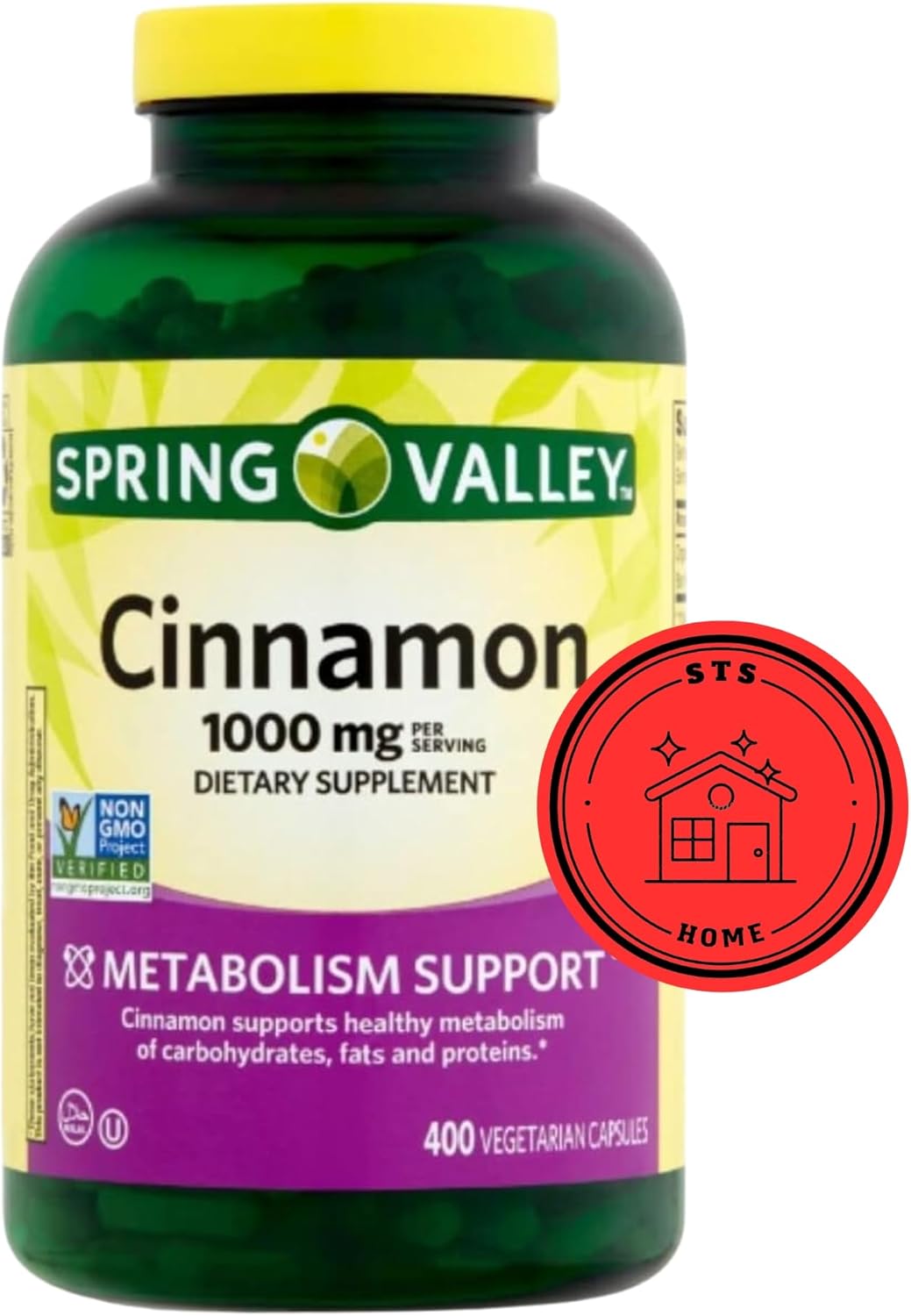 STS Home Spring Valley Cinnamon Dietary Supplement 1000mg 400 Count with Bonus STS Sticker for Health Support