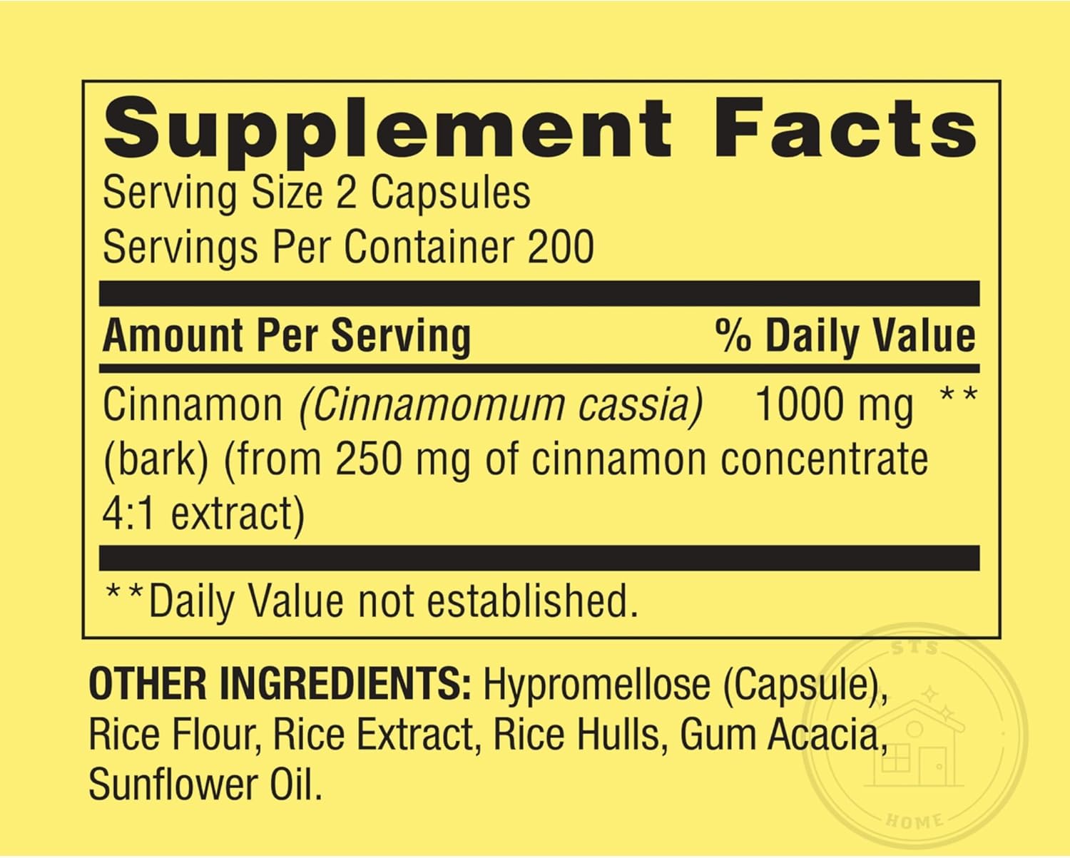STS Home Spring Valley Cinnamon Dietary Supplement 1000mg 400 Count with Bonus STS Sticker for Health Support