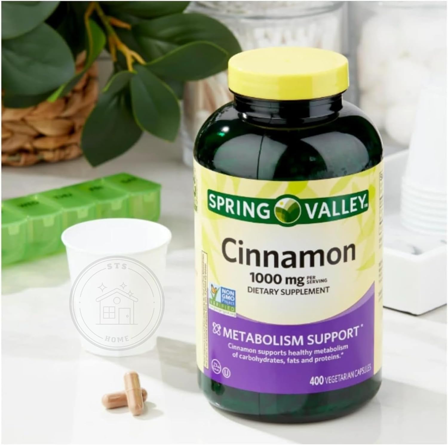 STS Home Spring Valley Cinnamon Dietary Supplement 1000mg 400 Count with Bonus STS Sticker for Health Support
