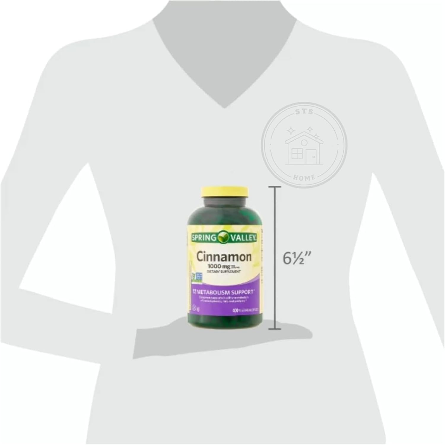STS Home Spring Valley Cinnamon Dietary Supplement 1000mg 400 Count with Bonus STS Sticker for Health Support