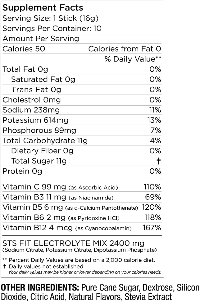 STS Hydro Stix Acai Berry Electrolyte Replacement Powder Packets - 10 Pack (16g Each)