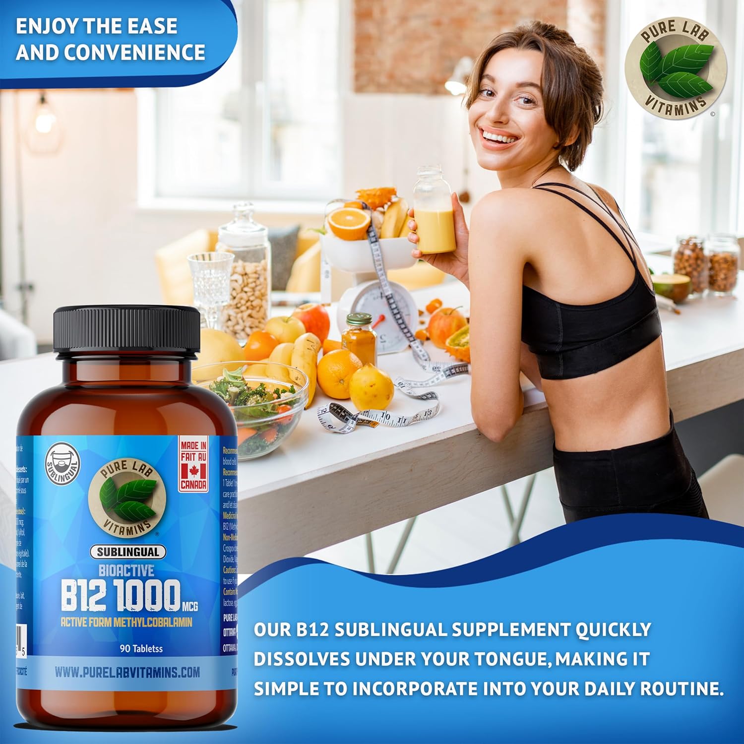 Sublingual Bioactive B12 1000mcg Tablets for Vitamin B12 Deficiency - Methylcobalamin Formula for Nervous System Support